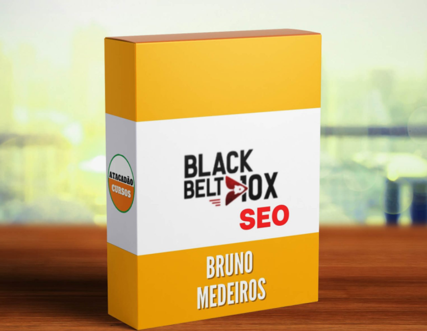 Logo do curso Black Belt 10x SEO Bruno Medeiros com elementos de otimização digital