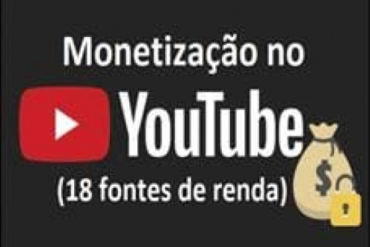 Capa do curso Monetização no YouTube com 18 fontes de renda em alta resolução.