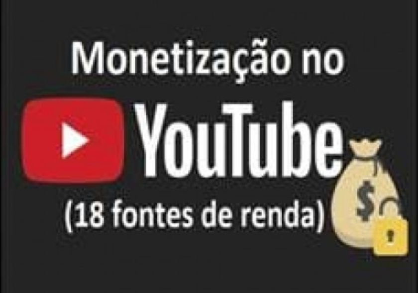 Capa do curso Monetização no YouTube com 18 fontes de renda em alta resolução.