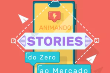 Jovem designer criando animação de stories no After Effects, mostrando a tela do computador com o software aberto e elementos gráficos em movimento.
