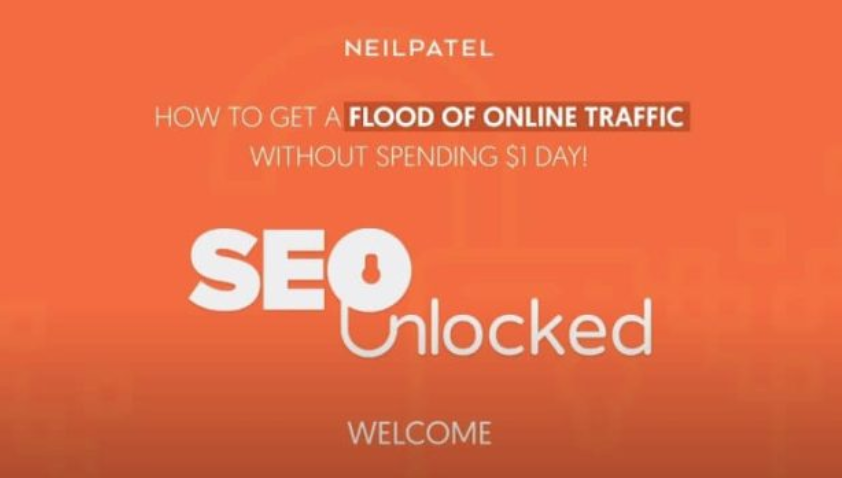 Neil Patel ensinando SEO Unlocked, curso completo de otimização para mecanismos de busca.