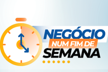 Logo do curso Negócio num Fim de Semana de Max Peters com fundo moderno e elementos gráficos de sucesso financeiro digital.