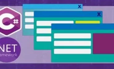 Desenvolvedor trabalhando em código C# no Visual Studio, com diagramas de POO e bases de dados ao fundo